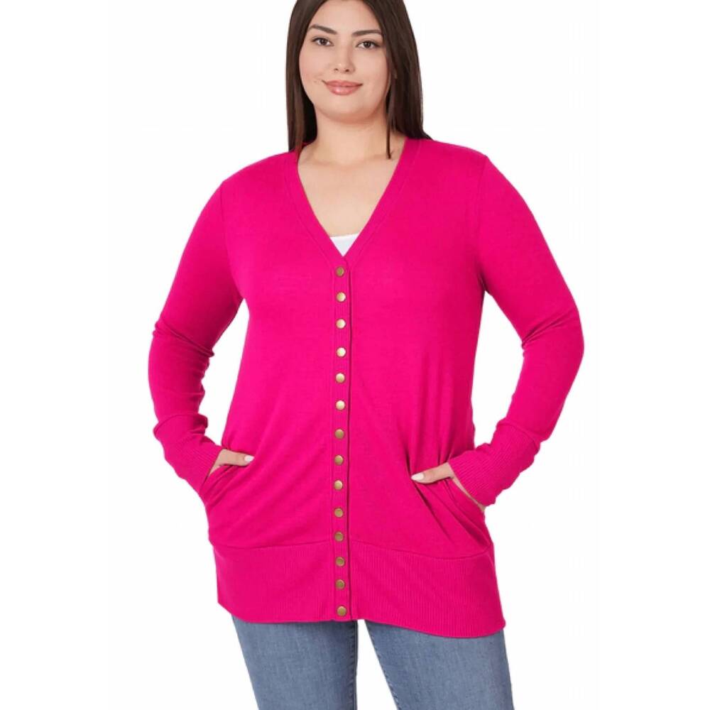 NEW VANILLA MONKEY snap button cardigan - plus in magenta